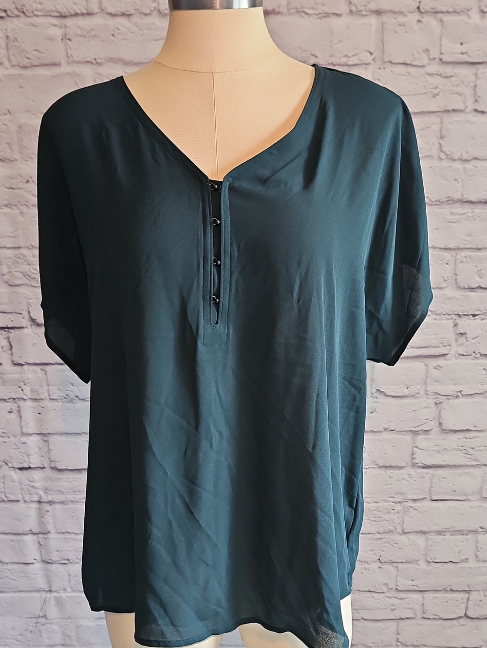 Maurices Teal Short Sleeve V-Neck Henley Top